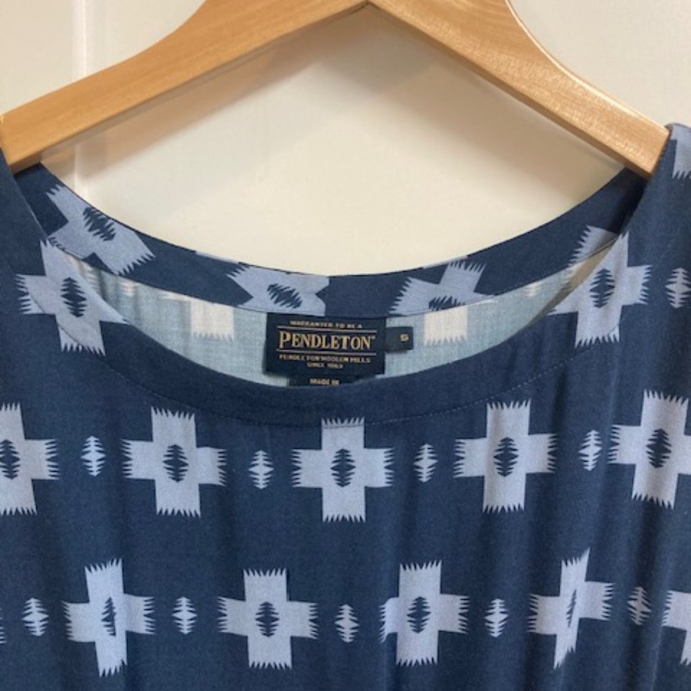 Pendleton Blue Patterned Midi Length Cotton Dress… - image 3